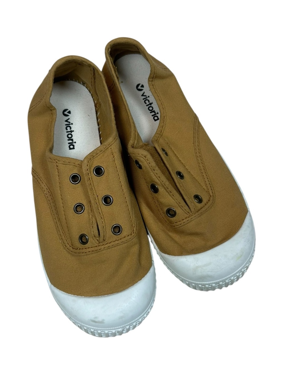 Victoria Kids Slip-On Canvas Trainers Sneakers in Mustard Made in Spain Sz 1.5
